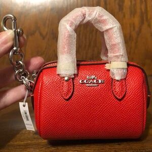 NWT-Coach-Mini Rowan Satchel Bag Charm/Keychain-Red/Silver-$138